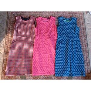 3 Land's End size OP sleeveless sheath dresses red, blue, pink petite